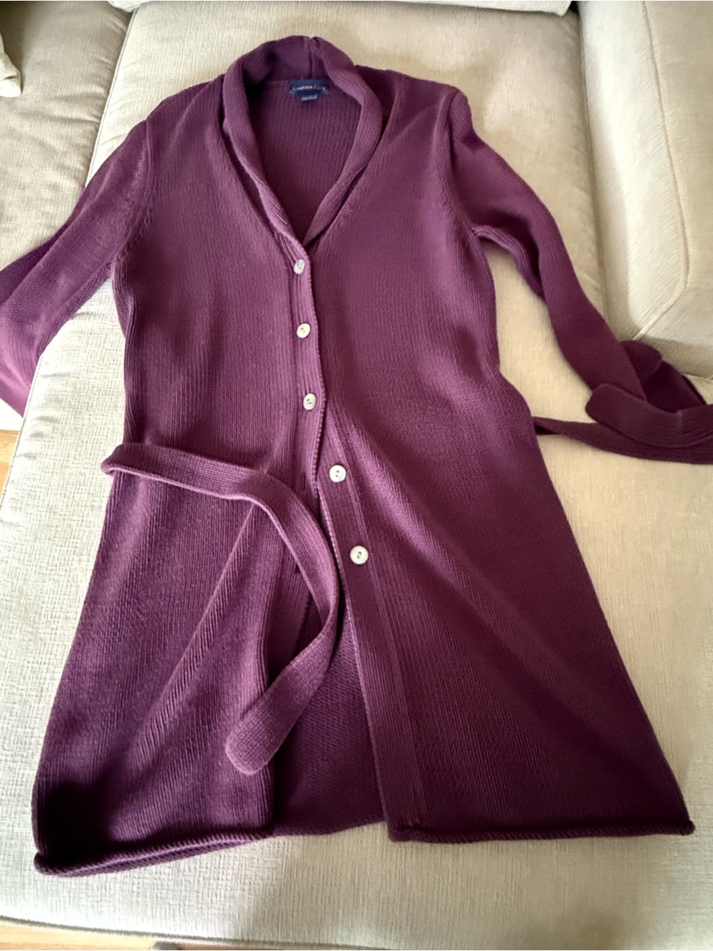 Charter Club Long Button-Front Knit Cardigan Duster in Deep Plum